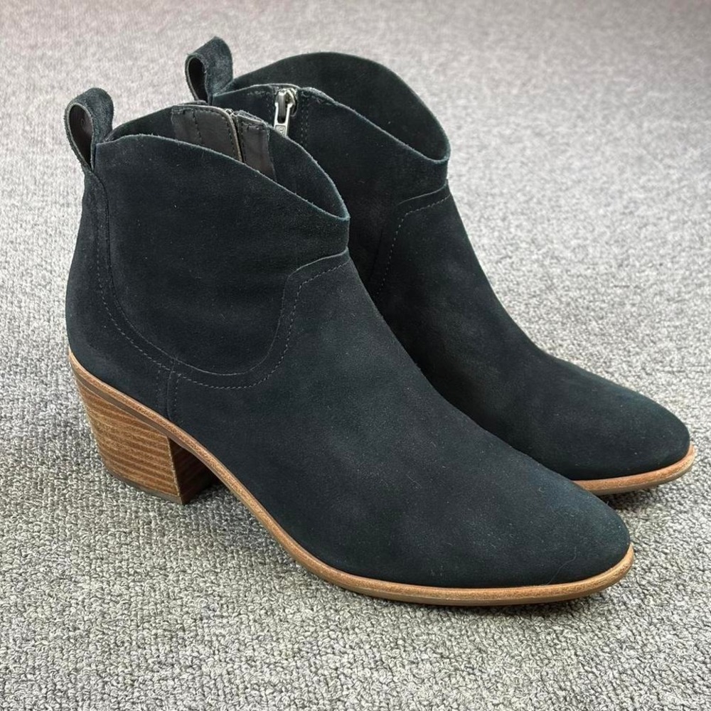 UGG Black Leather Waterproof Suede Heel Side Zip Booties Boots Women's Size 10